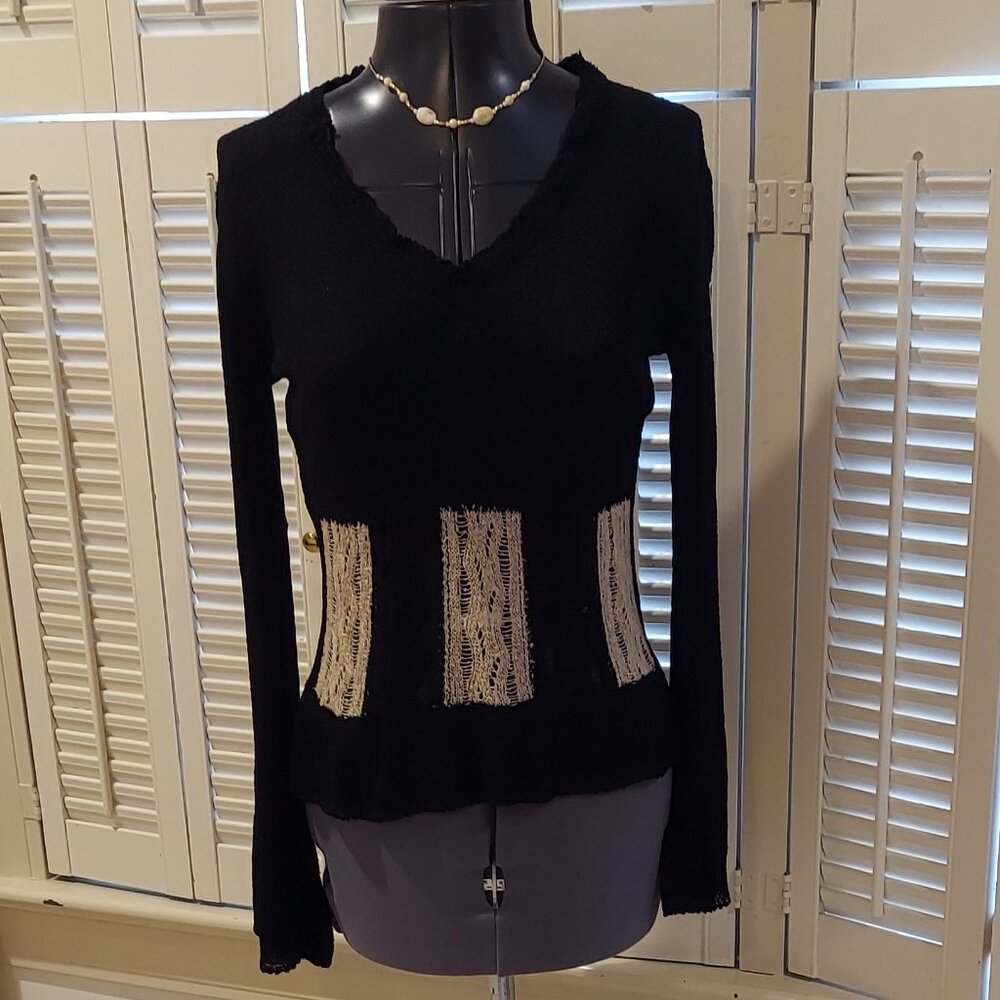 White House/Black Market Knit Top with Light Coffee Colored Panels Size S